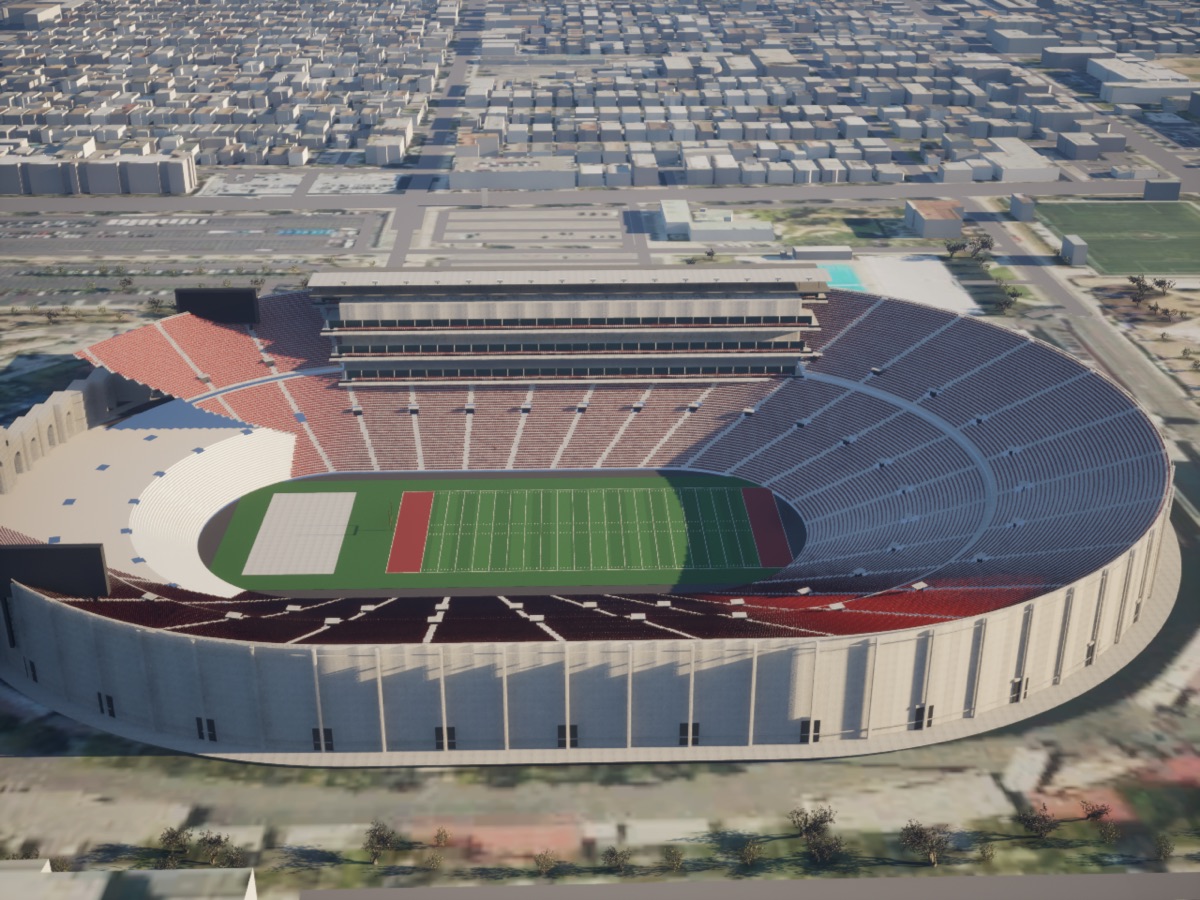 Detailed 3D model of a historic stadium with its seating bowl and field